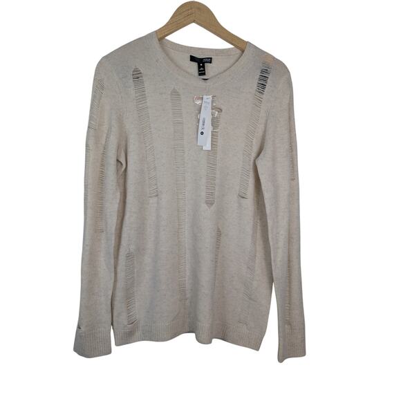 NWT Aqua Cashmere Distressed Crewneck Sweater in Ash - Picture 1 of 6